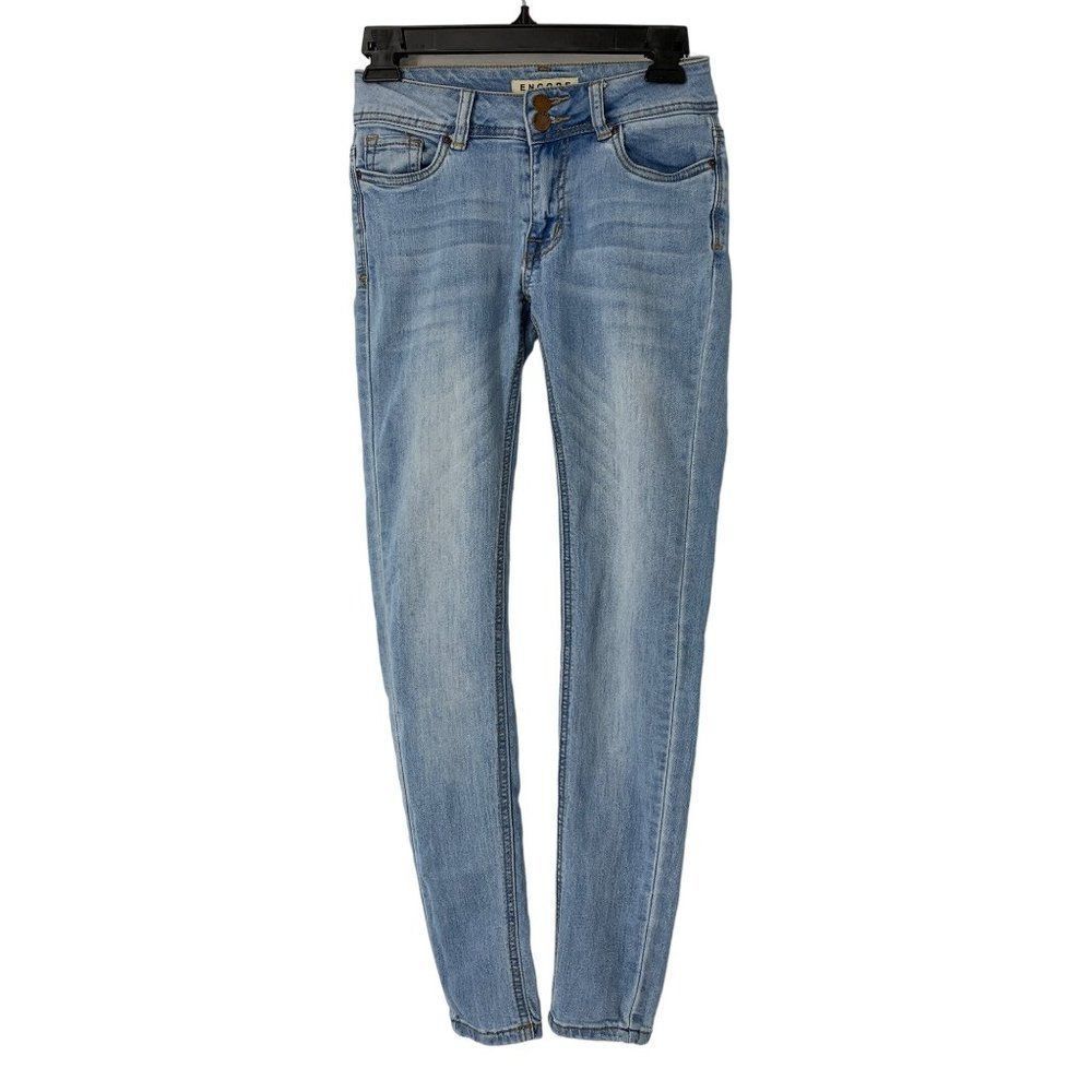 Women Encore Double Button Jeans Size 1 Jr Light Wash Stretch Skinny 5023 Crop